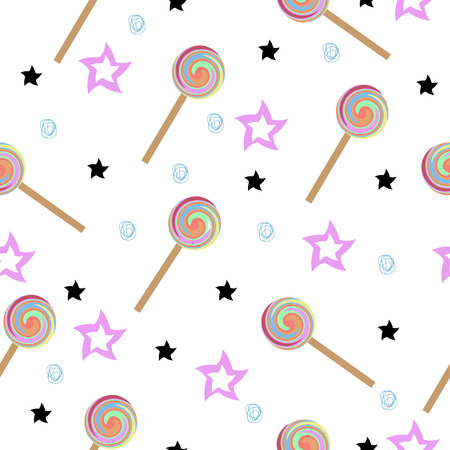 Cartoon lollipops seamless pattern. Vector colorful candy background.の写真素材