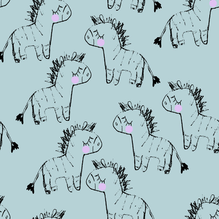 Cute hand drawn funny zebra Seamless pattern. Vector illの写真素材