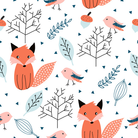 Seamless pattern with forest animals. Vector illustration.の写真素材