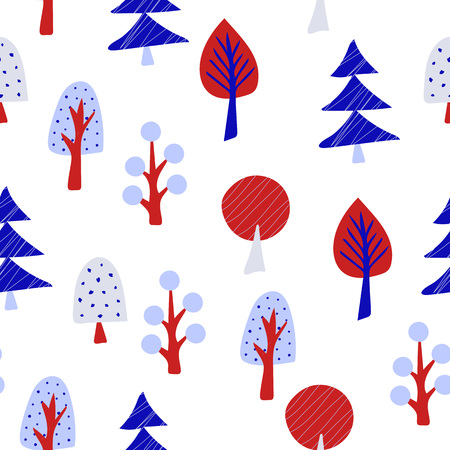 Magic garden seamless pattern with different trees. Vector Illustration.のイラスト素材