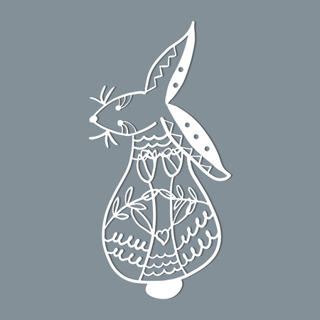 Easter rabbit bunny. Template for laser cutting, wood carving. Vector illustration.のイラスト素材