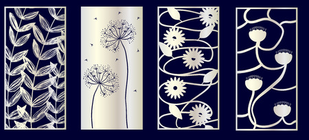 Set of Decorative laser cut panels with floral elements. Vector Illustration.のイラスト素材