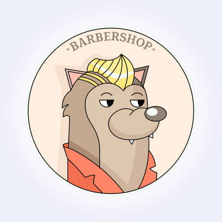 Vector wolf hipster with fashion hair. Hairdresser for men. Barbershopのイラスト素材