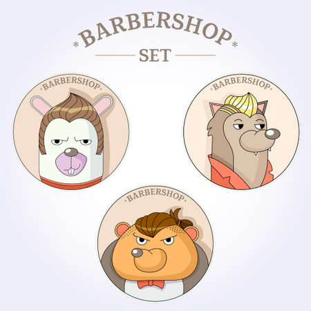 Vector animals hipster with fashion hair. Hairdresser for men. Barbershop setのイラスト素材