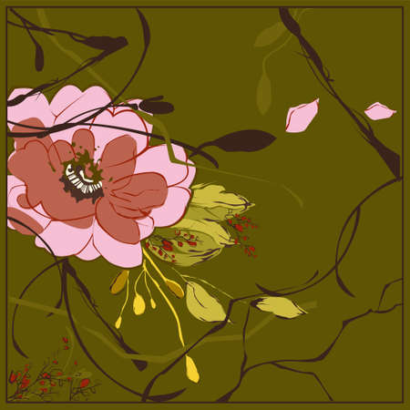 Japan graphic pink flower on green background cherry blossomのイラスト素材