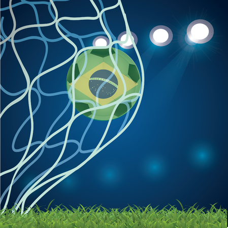 Football championship banner. Flag of Brazil. Vector illustration of abstract soccer ball with Brazilian national flag colors for your designのイラスト素材