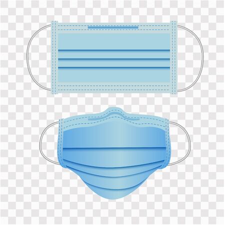 Realistic medical face mask. Details 3d medical mask. Vector on a transparent background.のイラスト素材