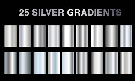 Set of silver gradients on a black background, metal vector textureのイラスト素材