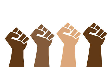 Proud fists. Black Lives Matter, brown leather, symbol of activism of discrimination of gesture of a hand up, African American, people of color.のイラスト素材