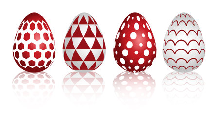 Happy easter. Set of red and blue patterns for Easter eggs on a white background. Vectorのイラスト素材