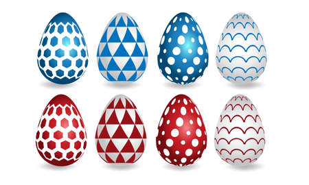 Happy easter. Set of red and blue patterns for Easter eggs on a white background. Vectorのイラスト素材