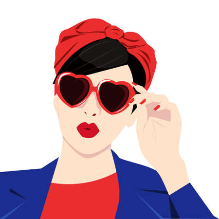 Vector illustration, female concept illustration of modern woman. Perfect for posters, wall art, postcards, prints. Contemporary portrait. Minimalistic style.のイラスト素材