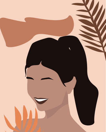 Floral woman modern womens prints. Women with flowers together. The minimal portrait of a girl. Vector illustrationのイラスト素材