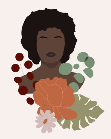 Floral woman modern womens prints. Women with flowers together. The minimal portrait of a girl. Vector illustrationのイラスト素材