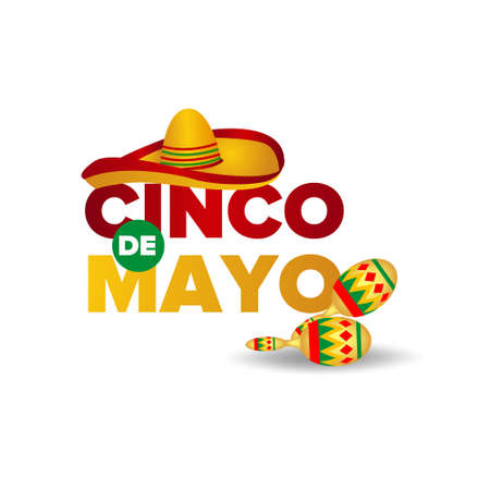 Cinco de mayo vector greeting card with skull, traditional mexican hat and prosperity elements. 5 may mexican holidayのイラスト素材