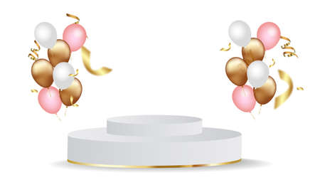 Gold, white and pink balloons, design elements, cards, banners posters festive vectorのイラスト素材