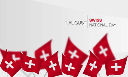 Swiss National Day. Switzerland Independence Day. Realistic balloons, flags, ribbons with the flag of Switzerland.のイラスト素材