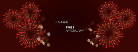 Swiss National Day. Switzerland Independence Day. Realistic balloons, flags, ribbons with the flag of Switzerland.のイラスト素材