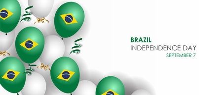 Brazil independence day 7 September realistic vector with balloons and Brazil flagのイラスト素材