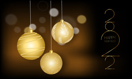 Happy new year 2022, realistic vector illustration Christmas ballsのイラスト素材