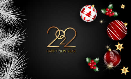 Happy new year 2022. Realistic elegant vector templates. Realistic gifts and Christmas garlands....