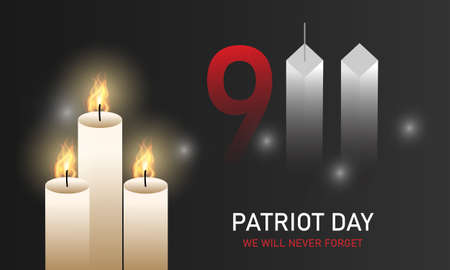 Patriot Day, we will never forget. Towers. 11 September. USA flag. Vector illustration