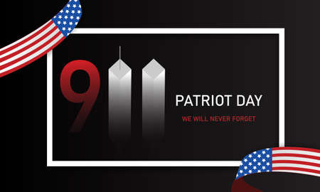Patriot Day, we will never forget. Towers. 11 September. USA flag. Vector illustrationのイラスト素材
