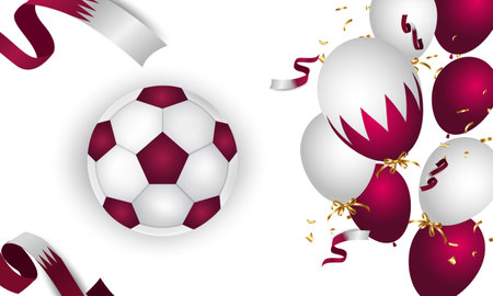Football competition. Qatar flag. Soccer ball and background. Realistic vector illustration.のイラスト素材