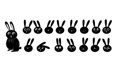 rabbit and different emotions. Bunny constructor. Symbol of the year 2023. vectorのイラスト素材