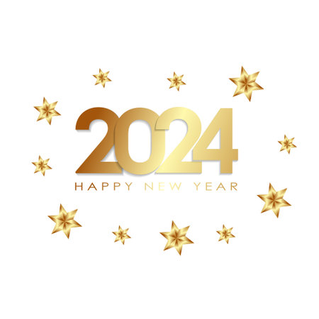 New Year 2024, gold background and clock with Christmas ballsのイラスト素材