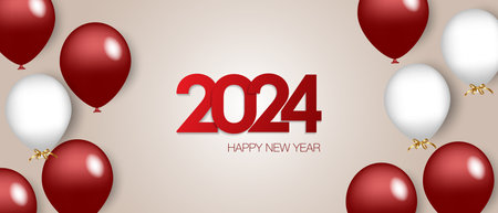 2024 new year red and white balloonsのイラスト素材