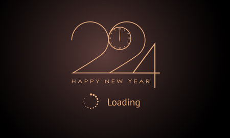 Happy New Year 2024 Elegant gold text with balloons and confetti. Realistic vector illustrationのイラスト素材