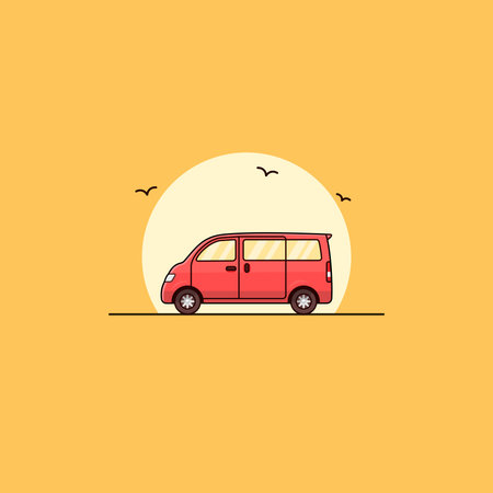 Vector illustration of a van on a yellow background. Flat style.