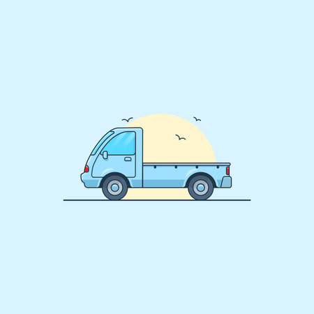 Cargo truck icon. Vector illustration in flat design style. Isolated on blue background.