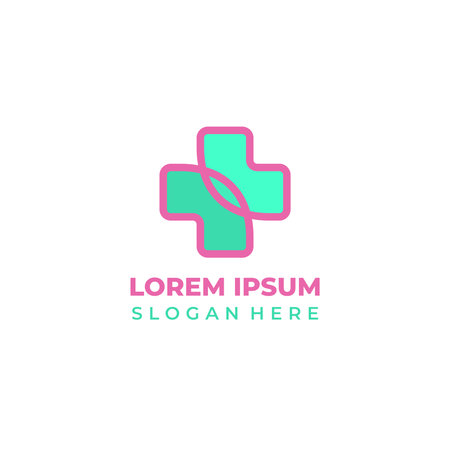 Pharmacy logo design template. Cross and leaf vector illustration.のイラスト素材