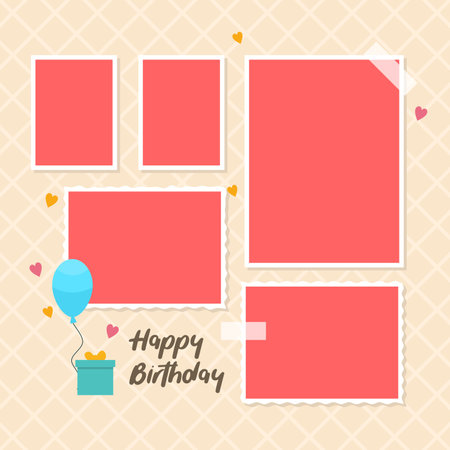 Vector birhtday collage photo frame template elegant designのイラスト素材