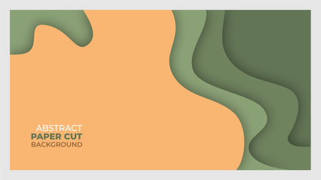 Vector 3D abstract yellow and green paper cut realistic backgroundのイラスト素材