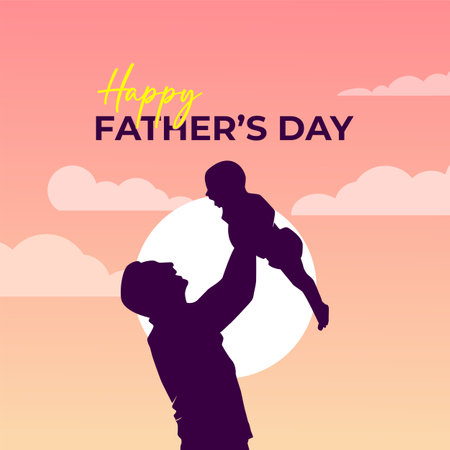 Happy Father's Day. Silhouette of a father with his son. Vector illustrationのイラスト素材