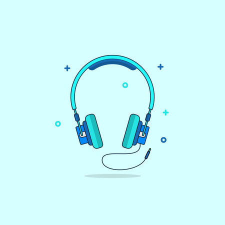Headphones icon. Modern flat design style vector illustration. Blue background.のイラスト素材
