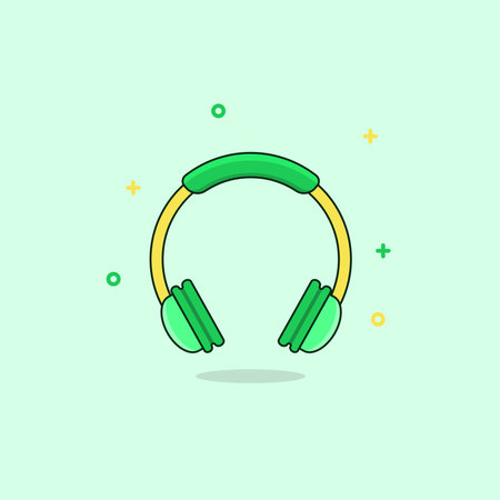 Headphones icon in flat line style. Headphones vector illustration on green background.のイラスト素材