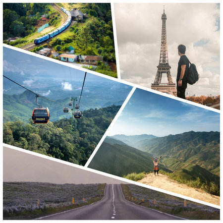 Collage of photos with Eiffel Tower and cable car.