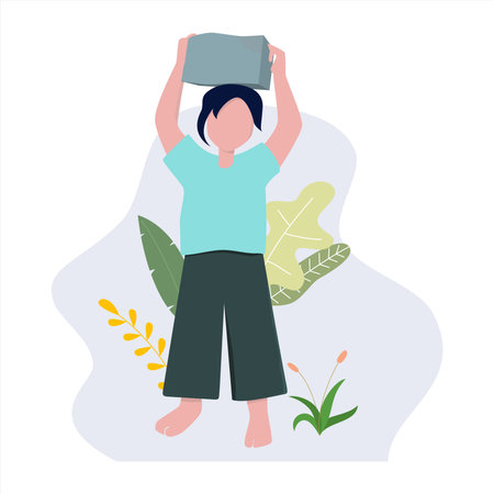 Boy holding book in his hands. Vector illustration in flat style.のイラスト素材