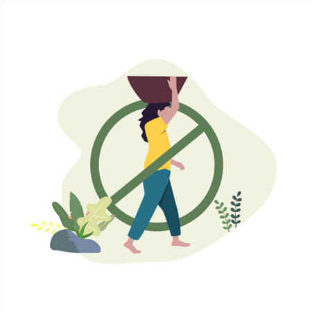 Prohibition sign. Woman holding a shovel in her hand. Vector illustration.のイラスト素材