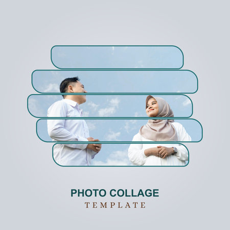 Light gray puzzle-shaped photo collage template perfect for creating clean, minimalistic photo displays with a contemporary touch.のイラスト素材