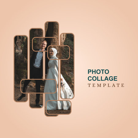 Light orange puzzle-shaped photo collage perfect for bright, cheerful photo displays with a playful and engaging design.のイラスト素材