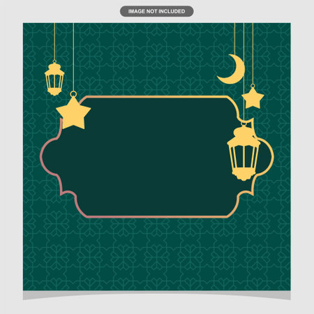 Elegant Ramadan social media banner with Islamic motif, geometric pattern, dark greenのイラスト素材