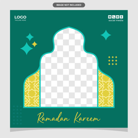 Green Ramadhan Twibbon Frame. Suitable for Promotion & Digital Da'wahのイラスト素材