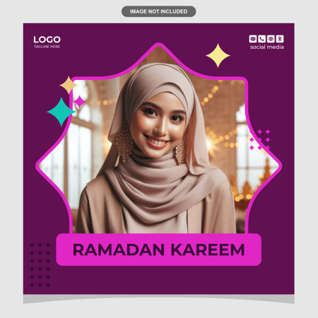 Minimalist Purple Ramadan Twibbon. Elegant Frame for Promotions and Eventsのイラスト素材
