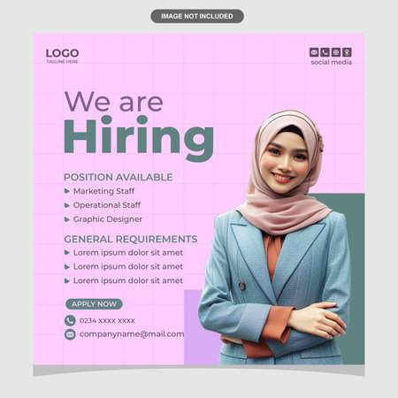 We are hiring social media post template. Businesswoman with hijab.のイラスト素材