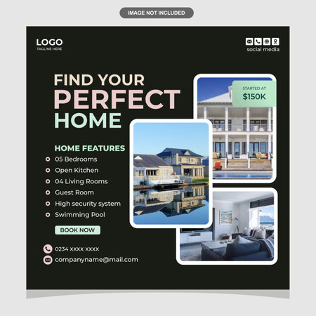 Black Strategic Home Sales Flyer. House for sale with a strategic locationのイラスト素材